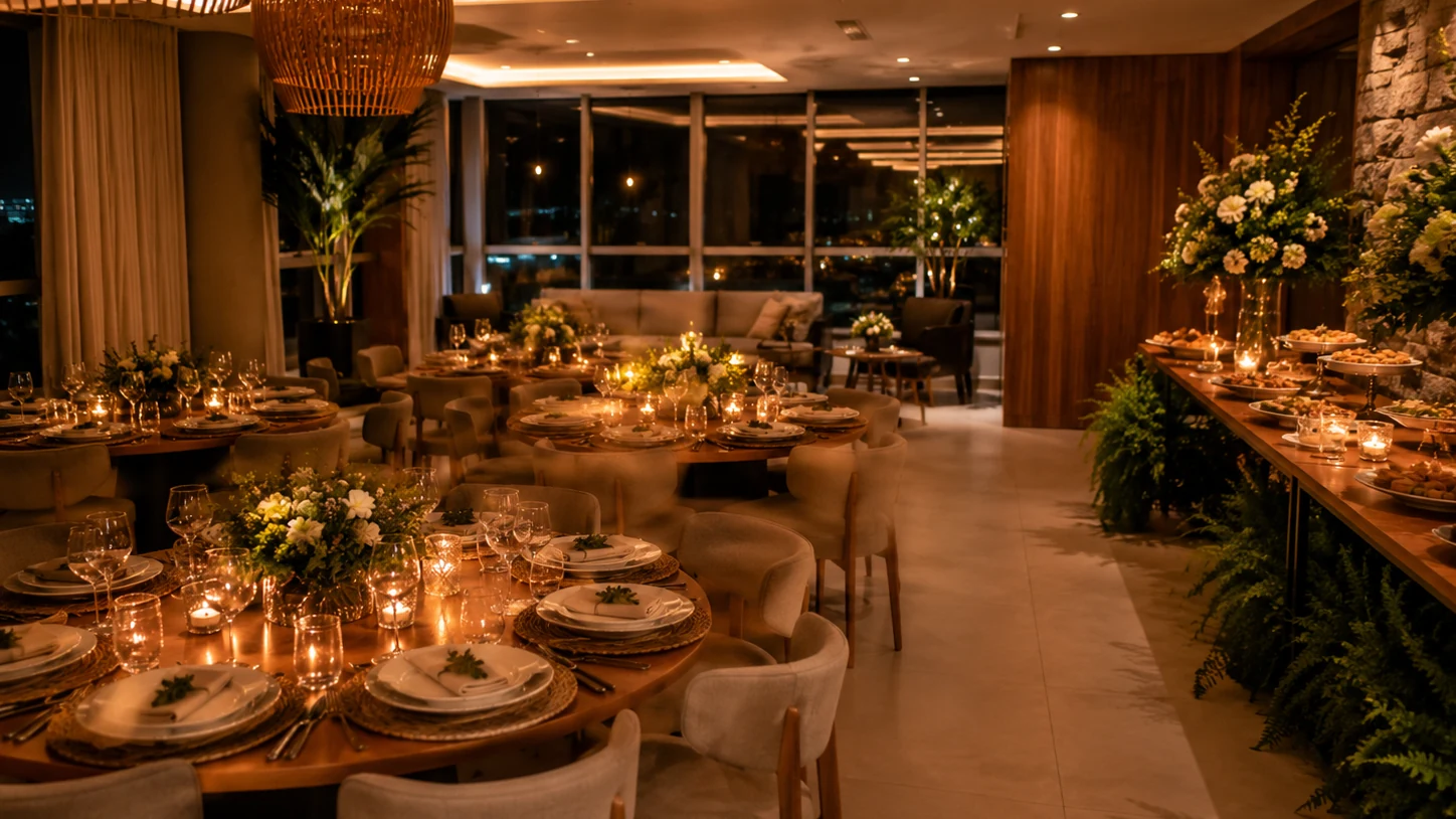 Cobertura elegante preparada para aniversário adulto em BH.