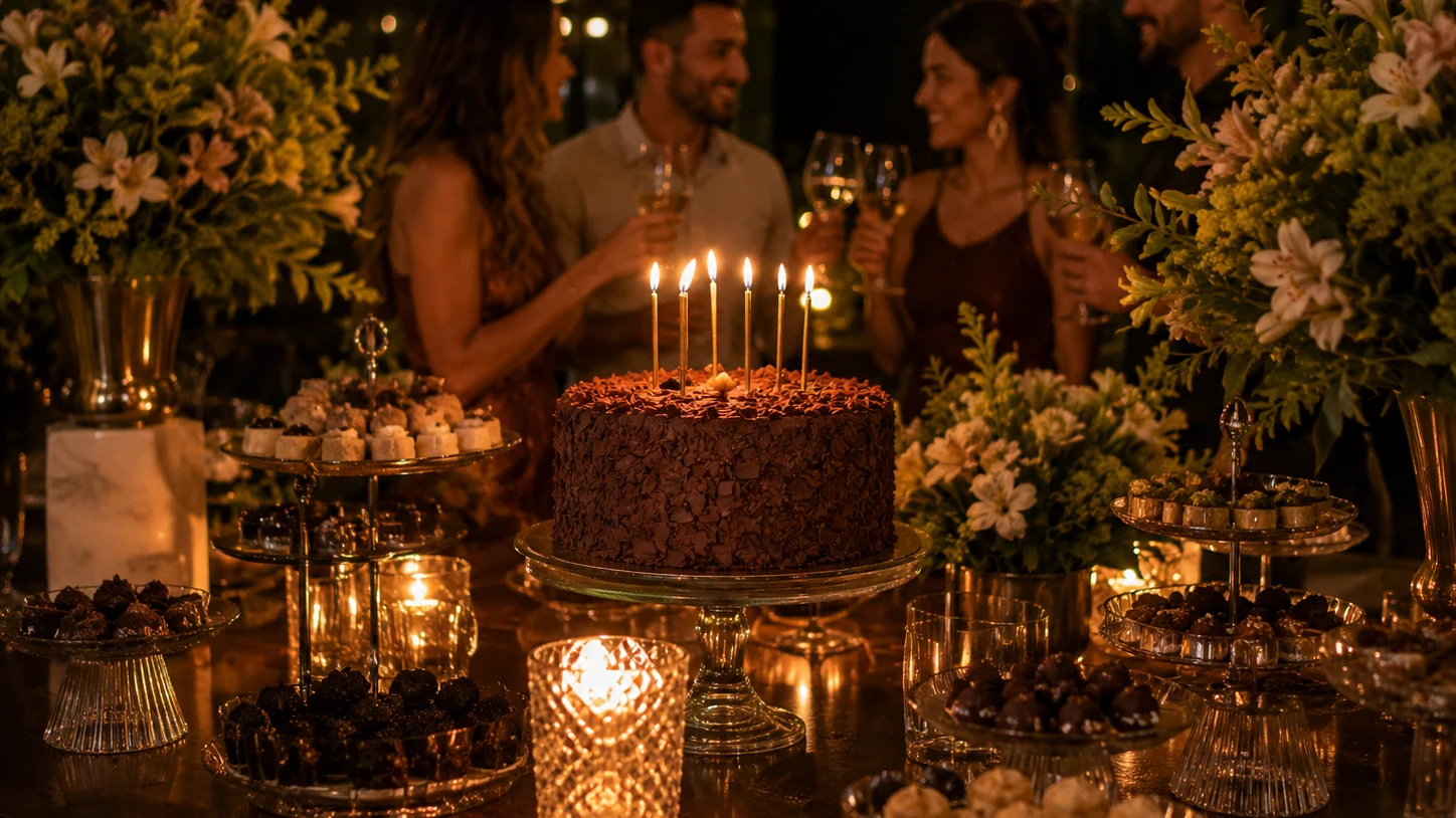 Mesa com taças para aniversário adulto em casa em BH.