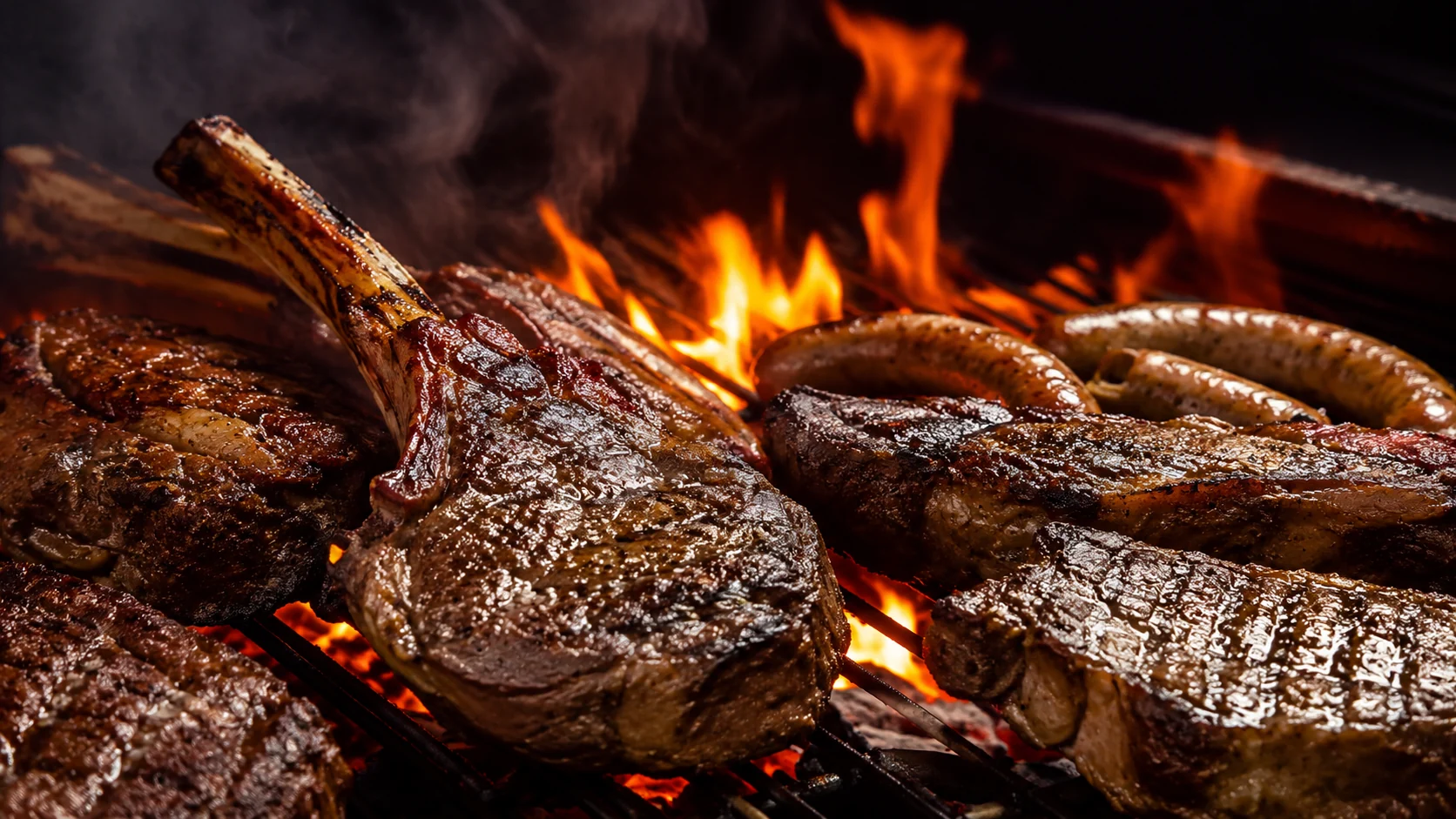 Carnes na brasa em operação de churrasco premium da Home Fest