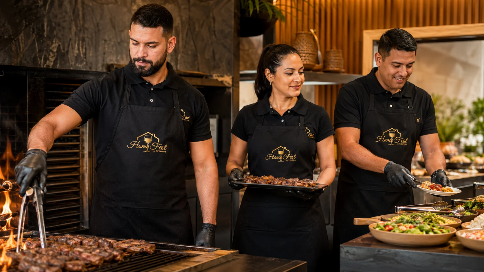 Equipe servindo churrasco em domicílio em Belo Horizonte