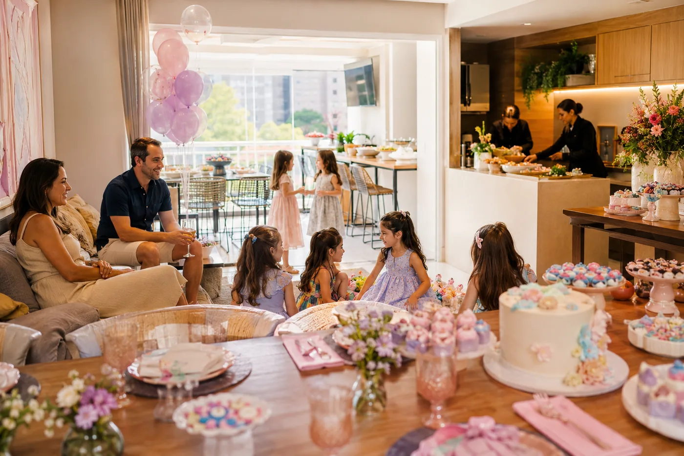Mesa de evento residencial com buffet Home Fest em Belo Horizonte