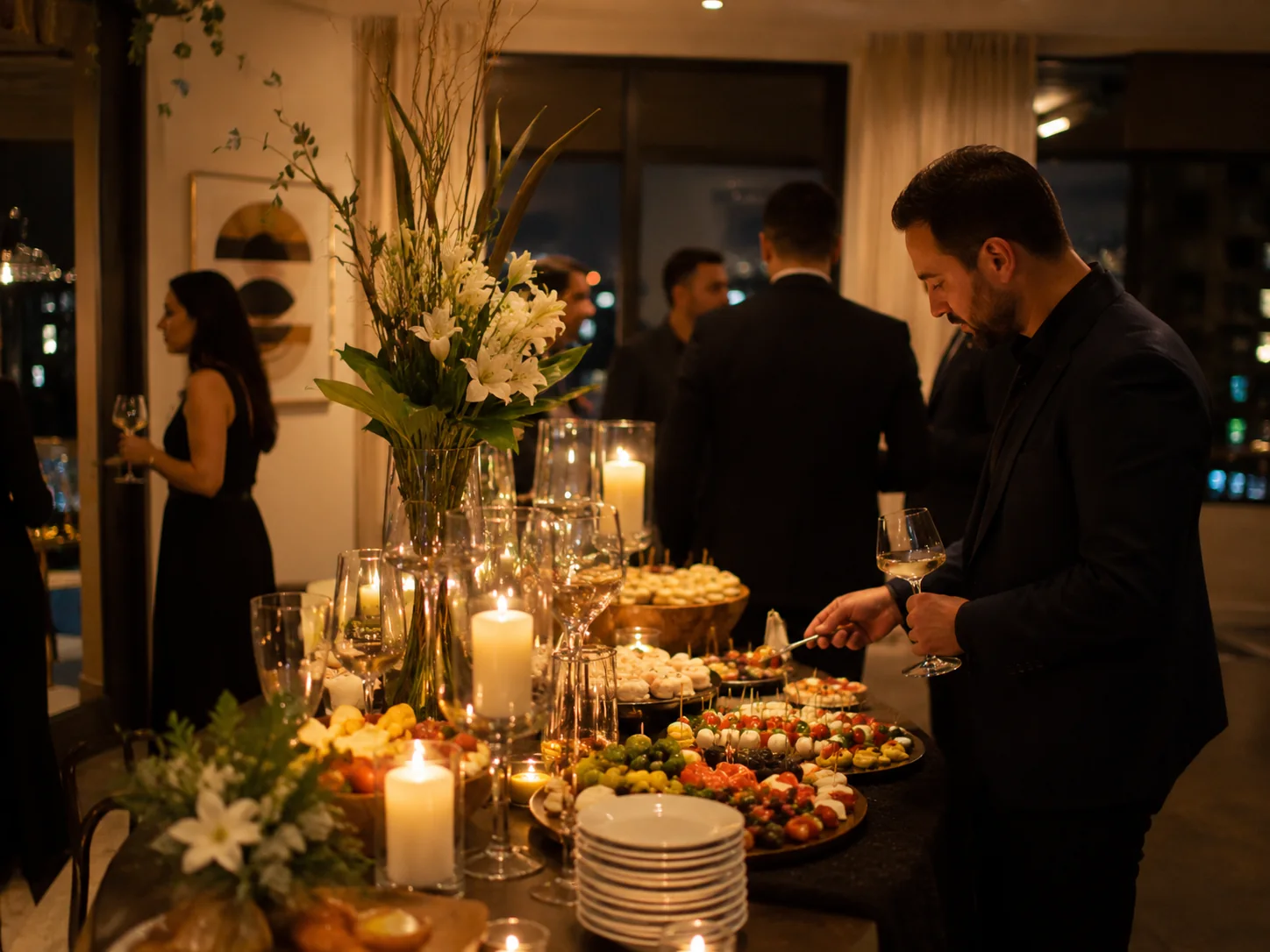 Buffet para festa em espaço alugado pequeno em BH com montagem elegante.