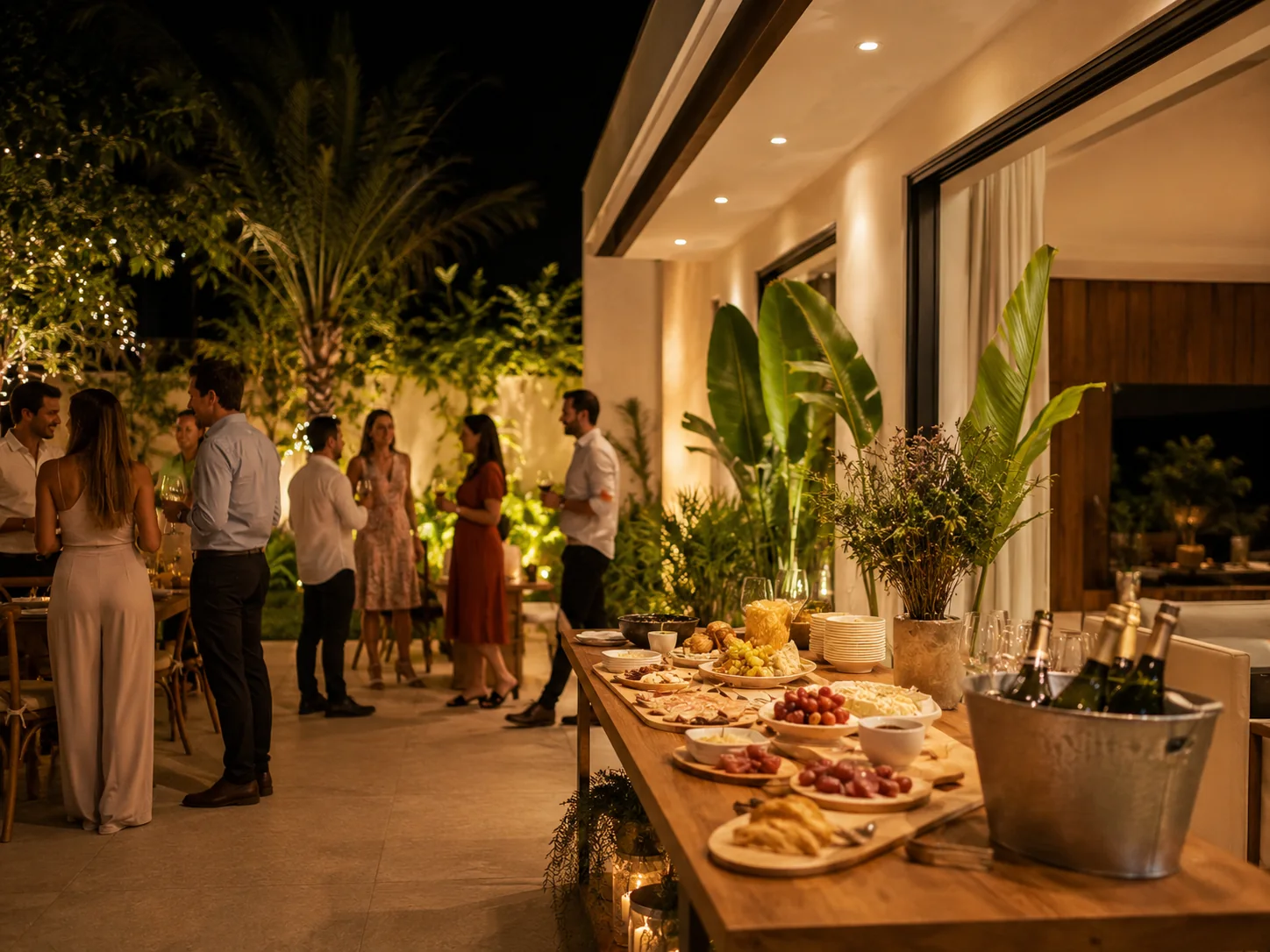 Festa em casa em BH com quintal ou varanda preparada para buffet.