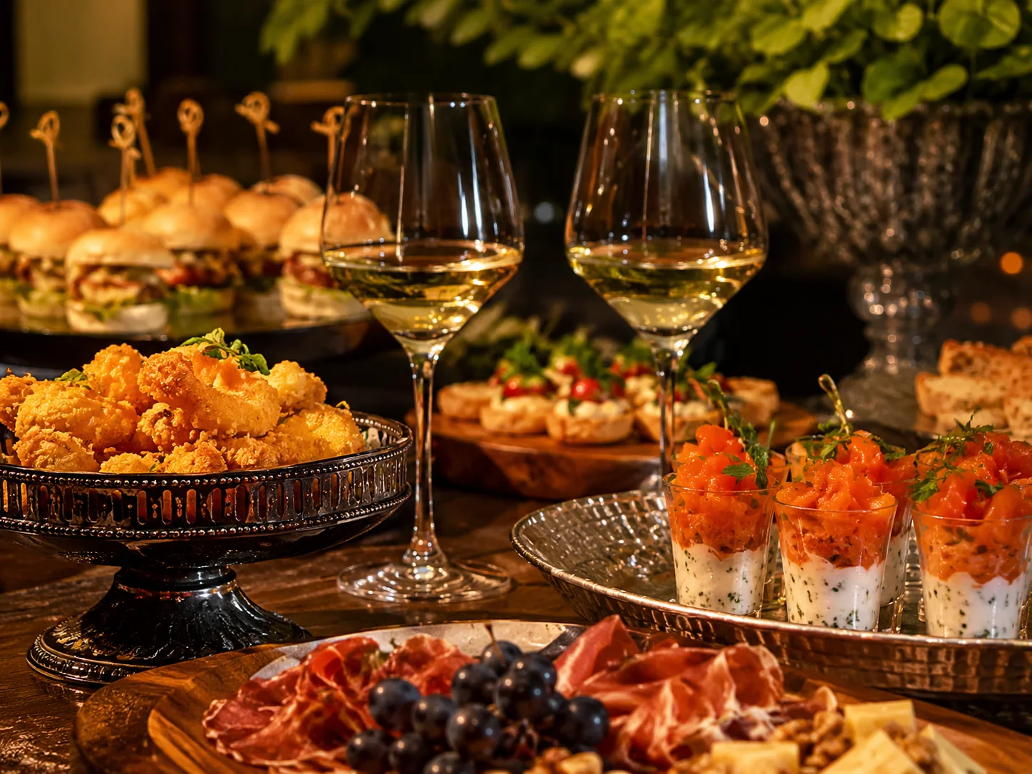 Detalhes de comida e bebida para buffet de festa em casa em BH.