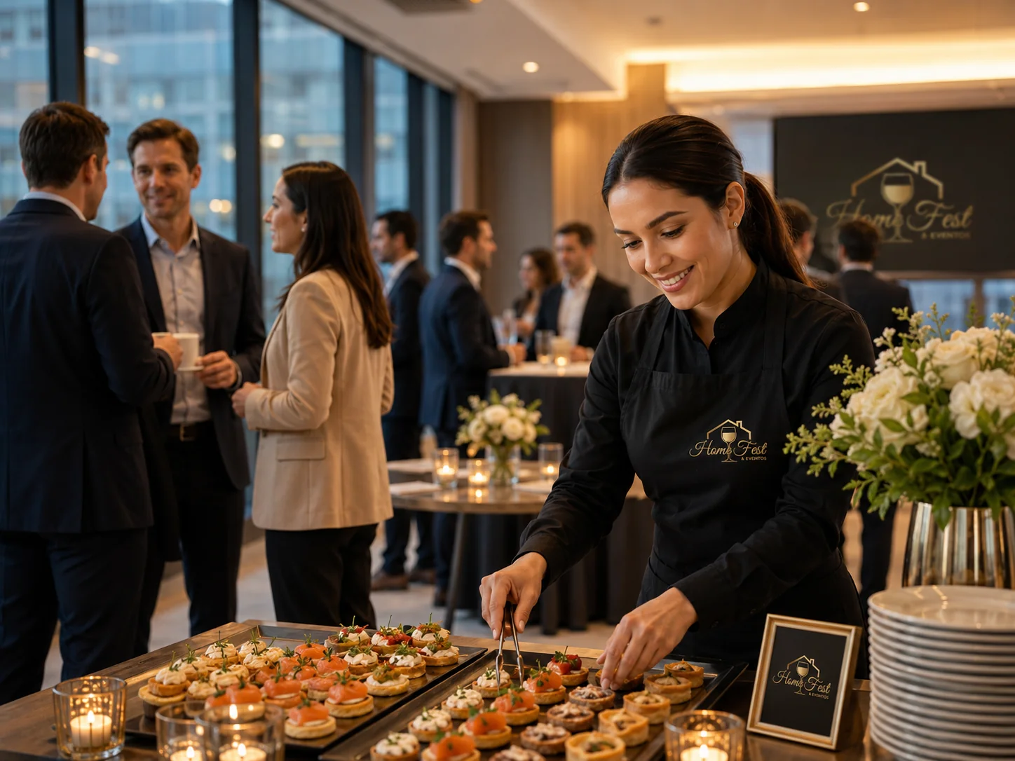 Evento corporativo com atendimento e buffet da Home Fest.