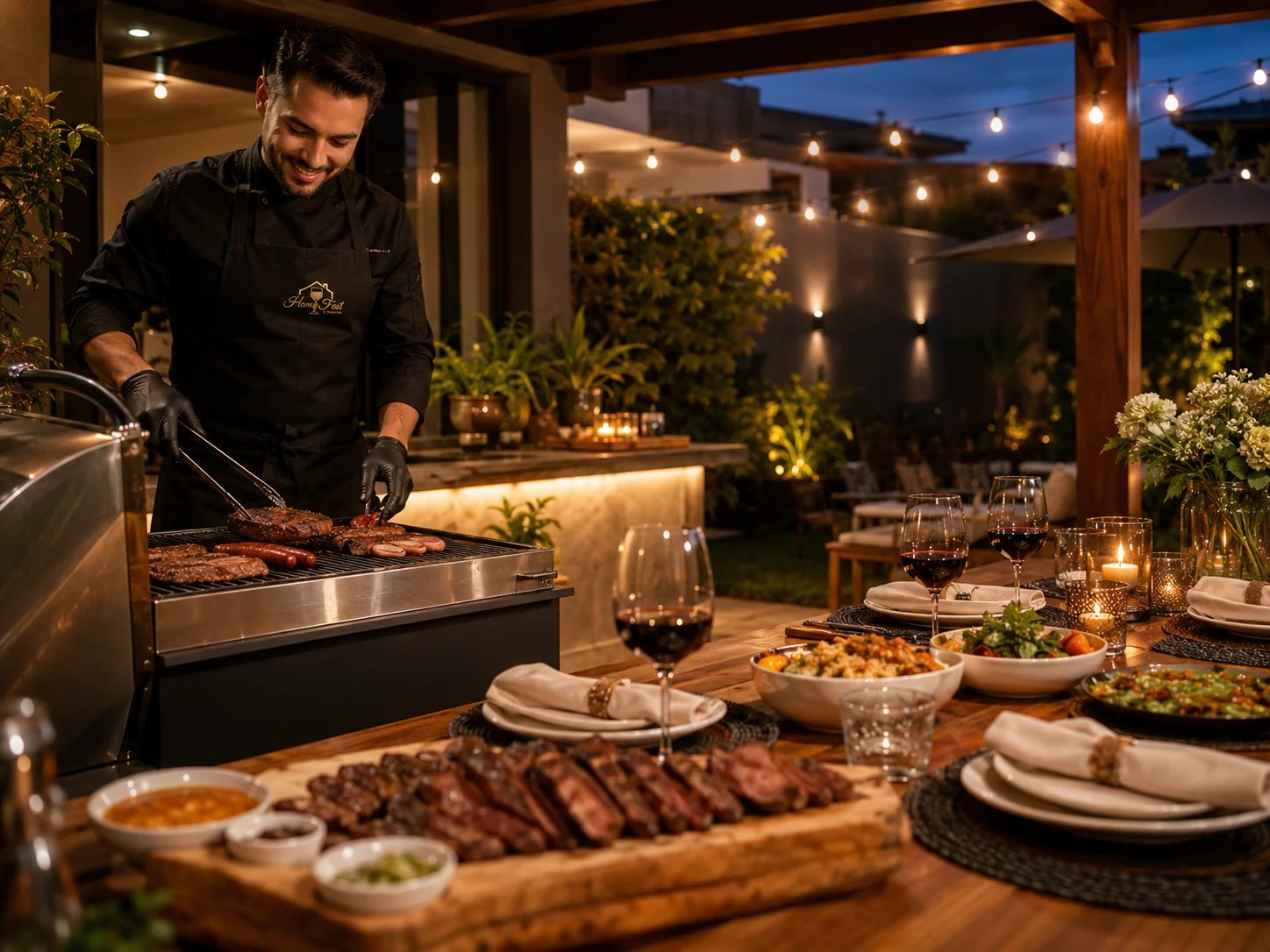 Churrasco em casa com serviço Fire BBQ da Home Fest.
