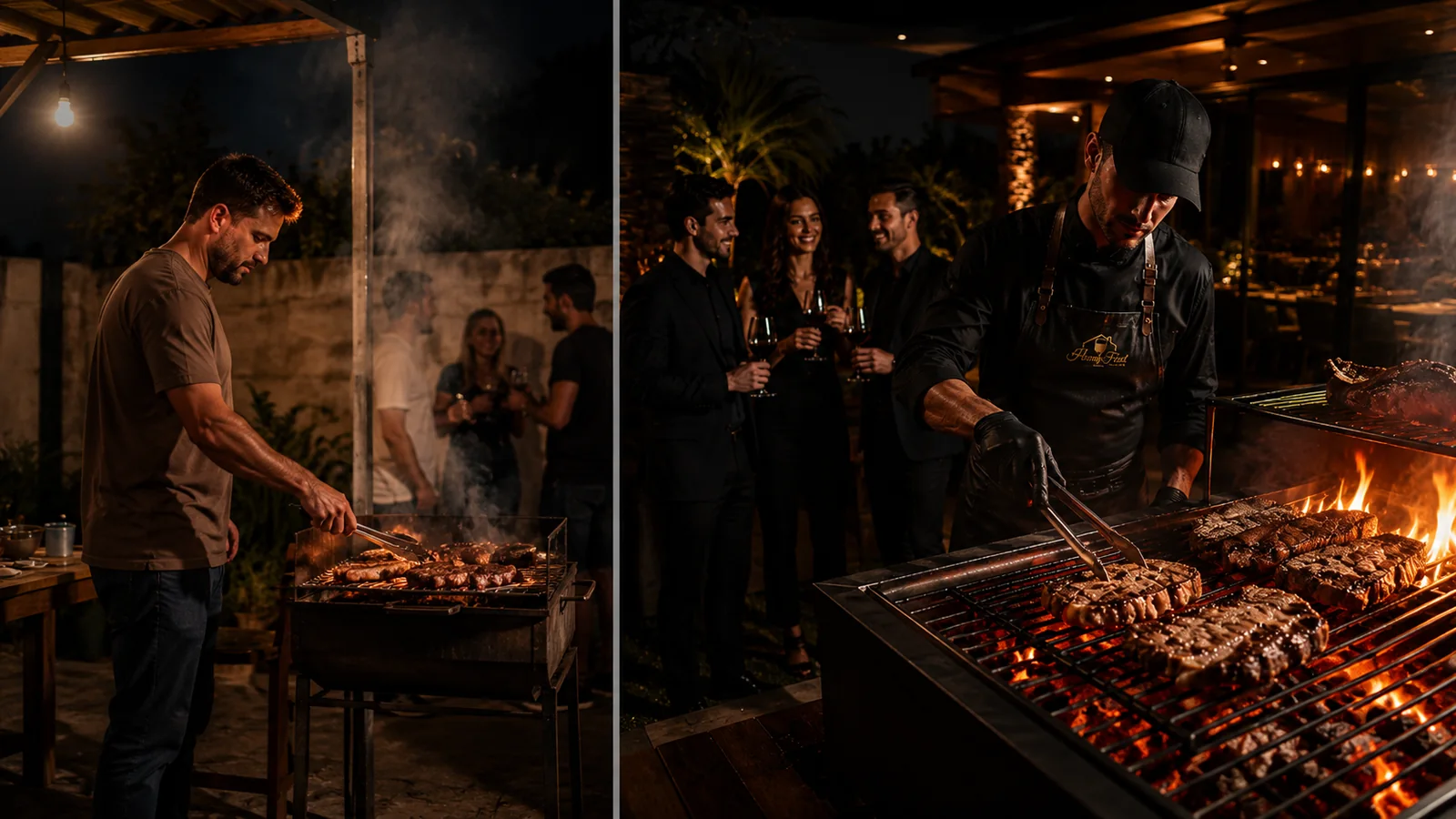 Equipe conduzindo brasa em comparação entre Fire BBQ e churrasco tradicional