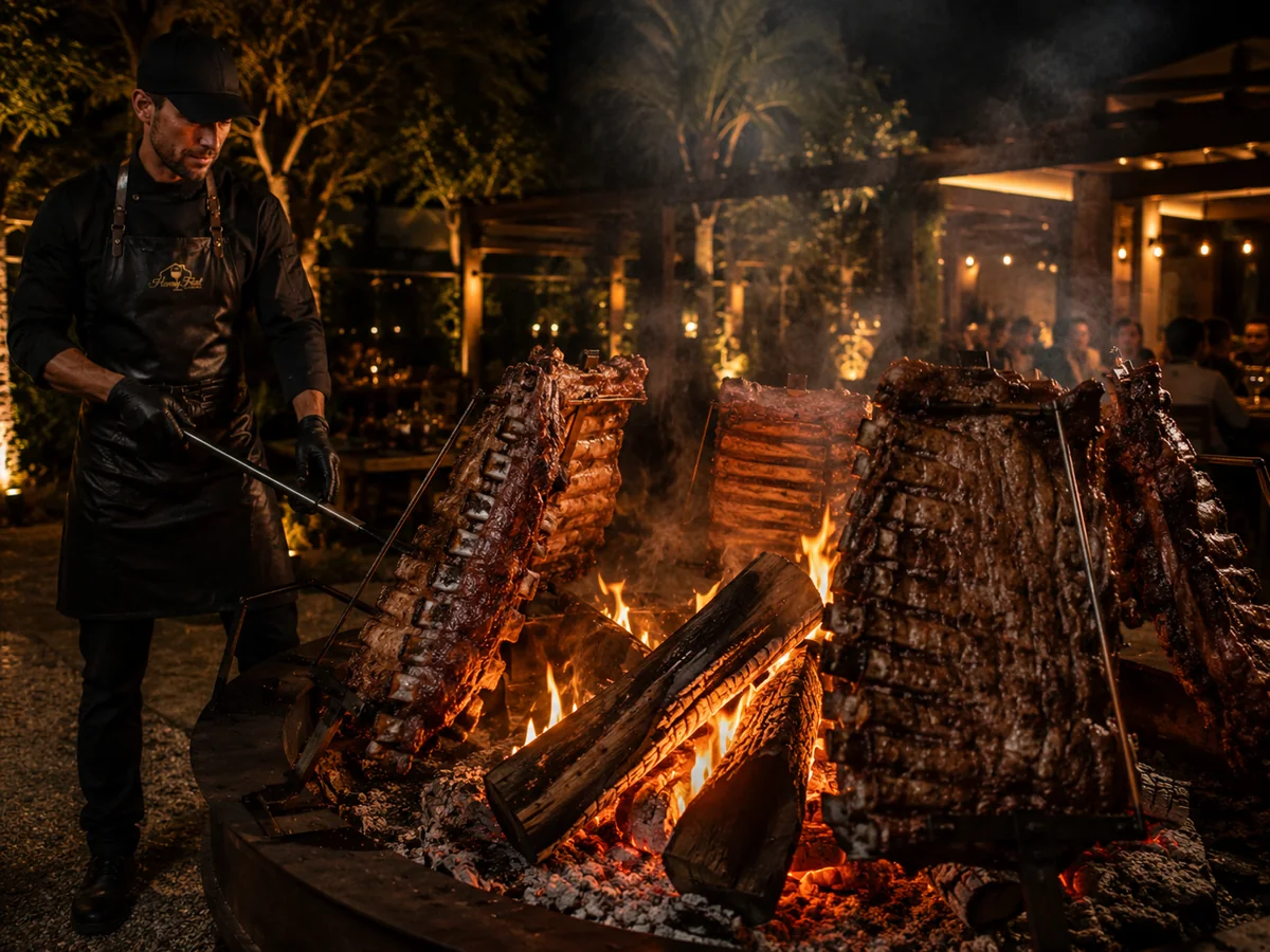 Costela no fogo de chão durante evento Fire BBQ em BH