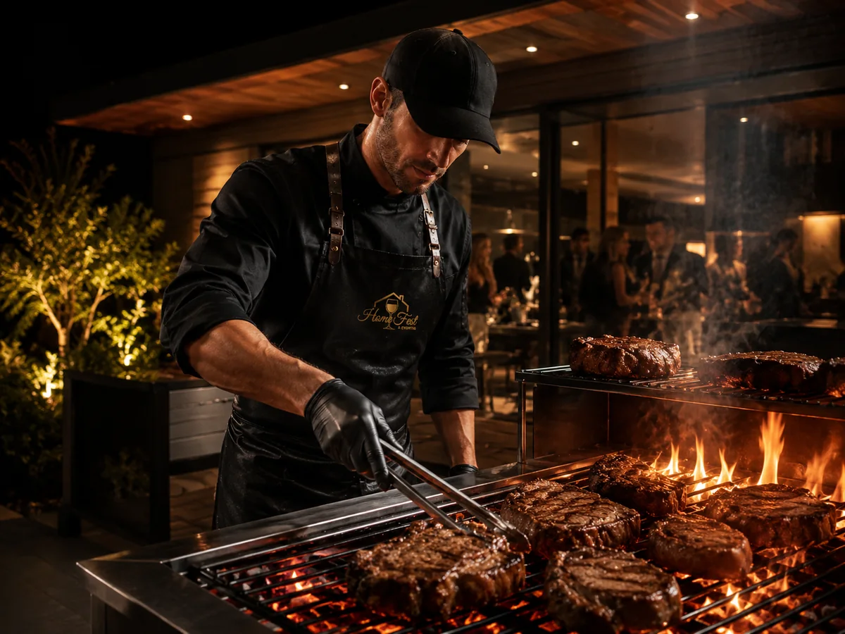 Parrillero uniformizado da Home Fest conduzindo a parrilla