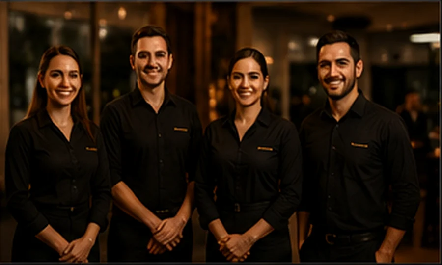 Equipe de serviço usada como referência visual para evento adulto